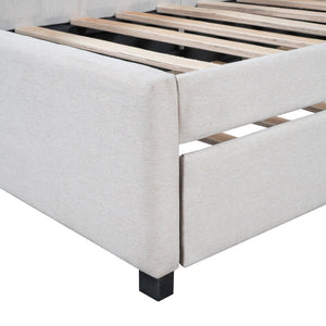 English Elm Upholstered Twin Daybed with Roll-out Trundle Linen Sofa Frame for Guest Rooms LP000171AAA