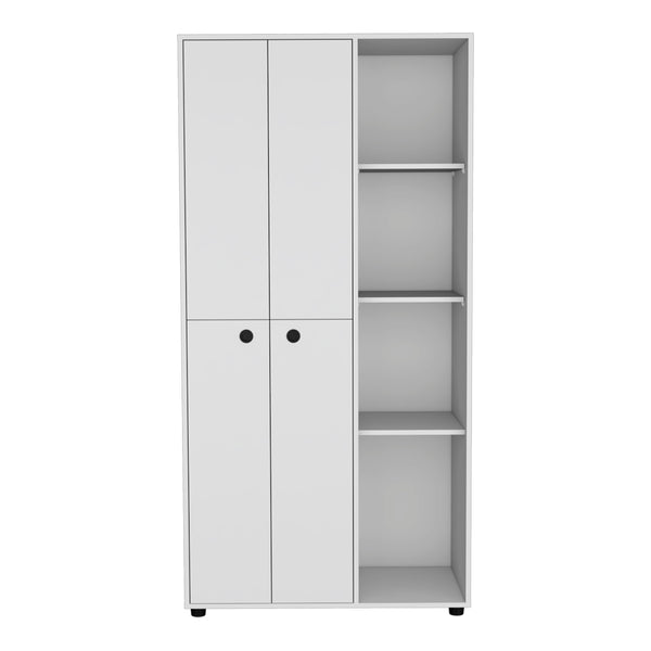 English Elm Armoire Boise White Bedroom Wardrobe with 2 Metal Rods, 3 Shelves & Spacious Drawer — Durable Engineered Wood B092S00240