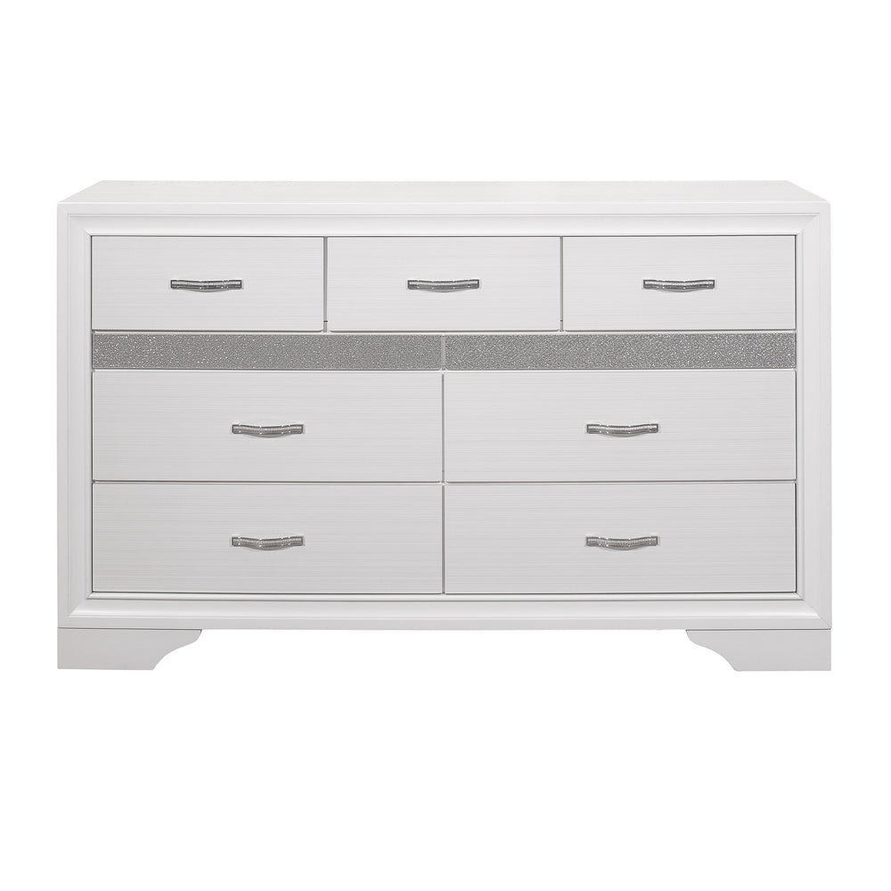 English Elm Modern Luster 7-Drawer Dresser White Glitter Jewelry Drawer Felt-Lined Hidden Storage, Chic Finish Silver+White 66.25 L x 20 W x 43.25 H B011P149827
