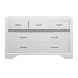 English Elm Modern Luster 7-Drawer Dresser White Glitter Jewelry Drawer Felt-Lined Hidden Storage, Chic Finish Silver+White 66.25 L x 20 W x 43.25 H B011P149827