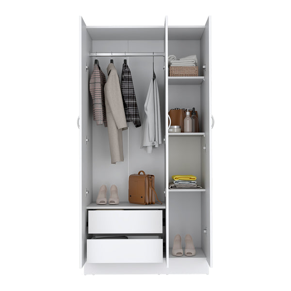 English Elm Wardrobe Erie White – 3-Door Engineered Wood Closet with Hanging Rod, 2 Drawers & 4 Shelves B092S00214