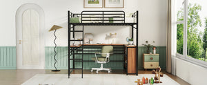 English Elm Full Metal Loft Bed with L-Shaped Desk, 3-Tier Shelving, Sturdy Ladder & Space-Saving Design for Teens and Adults Black SF000080AAB