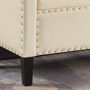 English Elm Upholstered Velvet Storage Bench Tufted Seat Nailhead Trim Armrests Entryway Bedroom Cream W2186139089