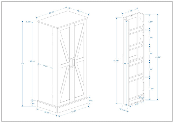 English Elm 50" Freestanding Pantry Cabinet with Led Sensor Light and Adjustable Shelves Mdf White W1120127335