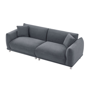 English Elm 88.58" Sofa, Comfy Sofa Couch With Extra Deep Seats, Modern Sofa Bread-Like Sofa With 2 Pillows and Metal Feet With Anti-Skid Pads, Dark Grey.