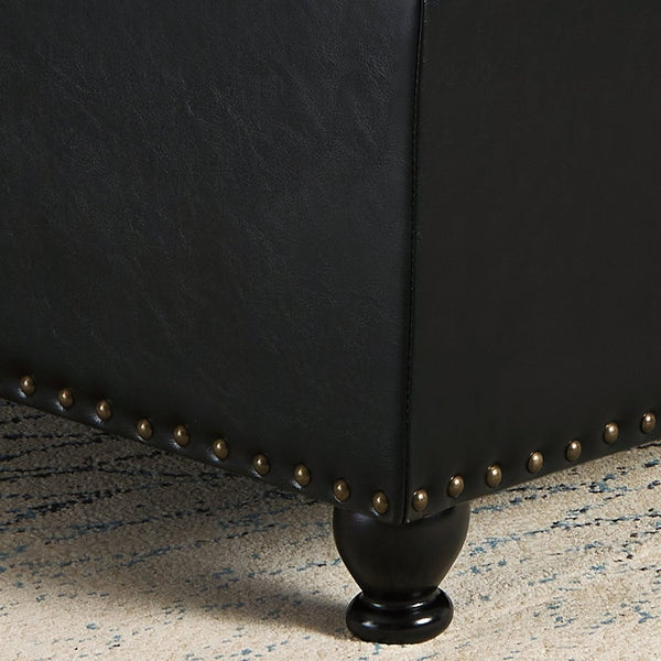 English Elm Large Tufted Faux Leather Storage Ottoman with Brass Nail Trim and Spindle Legs W2186142958