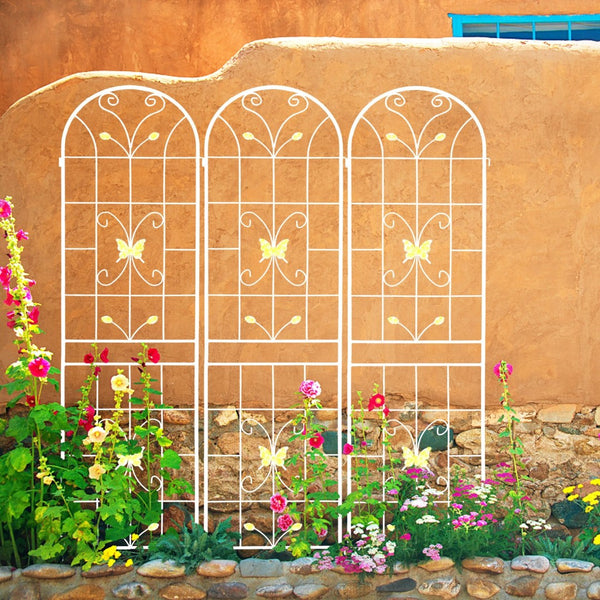 English Elm 4 Pack Powder Coated Steel Garden Trellis Panels Rustproof Vertical Vine Support Outdoor Cream White W1586P151252