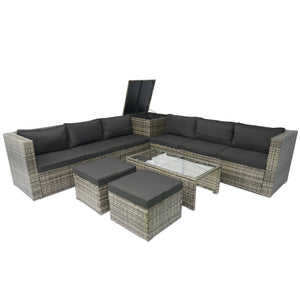 English Elm 8 Piece Patio Sectional Set Modular Wicker Rattan Outdoor Sofa with Large Under-Seat Storage Box W329S00030