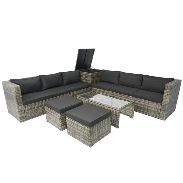 English Elm 8 Piece Patio Sectional Set Modular Wicker Rattan Outdoor Sofa with Large Under-Seat Storage Box W329S00030