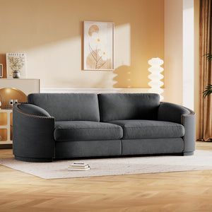 English Elm Stylish Sofa With Semilunar Arm, Rivet Detailing, and Solid Frame For Living Room