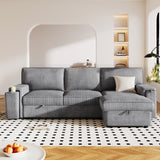 Hearth and Haven U_Style Upholstery Sleeper Sectional Sofa with Storage Bags and 2 Cup Holders On Arms WY000372AAE