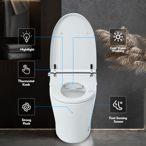 English Elm Smart Toilet Bidet Combo Compact Tankless Dual-Flush 1/1.28 GPF Foot-Sensor LED Night Light Soft-Close WF314231AAA