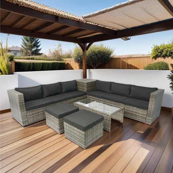 English Elm 8 Piece Patio Sectional Set Modular Wicker Rattan Outdoor Sofa with Large Under-Seat Storage Box W329S00030