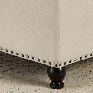 English Elm Large Tufted Faux Leather Storage Ottoman with Brass Nail Trim and Spindle Legs Beige W2186142955