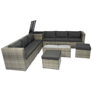 English Elm 8 Piece Patio Sectional Set Modular Wicker Rattan Outdoor Sofa with Large Under-Seat Storage Box W329S00030