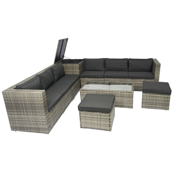 English Elm 8 Piece Patio Sectional Set Modular Wicker Rattan Outdoor Sofa with Large Under-Seat Storage Box W329S00030