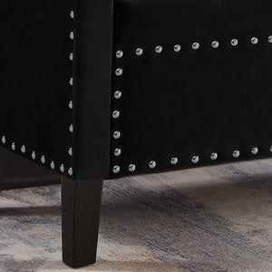 English Elm Upholstered Velvet Storage Bench Tufted Seat Nailhead Trim Armrests Entryway Bedroom Black W2186139086