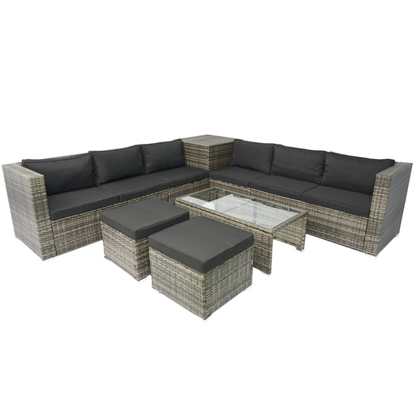 English Elm 8 Piece Patio Sectional Set Modular Wicker Rattan Outdoor Sofa with Large Under-Seat Storage Box W329S00030