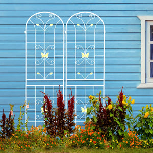 English Elm 4 Pack Powder Coated Steel Garden Trellis Panels Rustproof Vertical Vine Support Outdoor Cream White W1586P151252