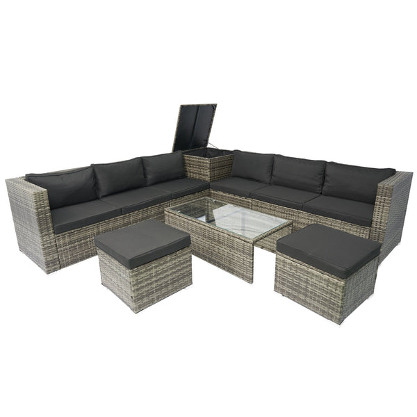 English Elm 8 Piece Patio Sectional Set Modular Wicker Rattan Outdoor Sofa with Large Under-Seat Storage Box W329S00030