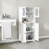 Hearth and Haven Tall Bathroom Storage Cabinet with Glass Doors & Adjustable Shelves, Freestanding Floor Cabinet with Open Shelf,  Kitchen Cupboard For Bathroom, Living Room, Kitchen-White W1120123529