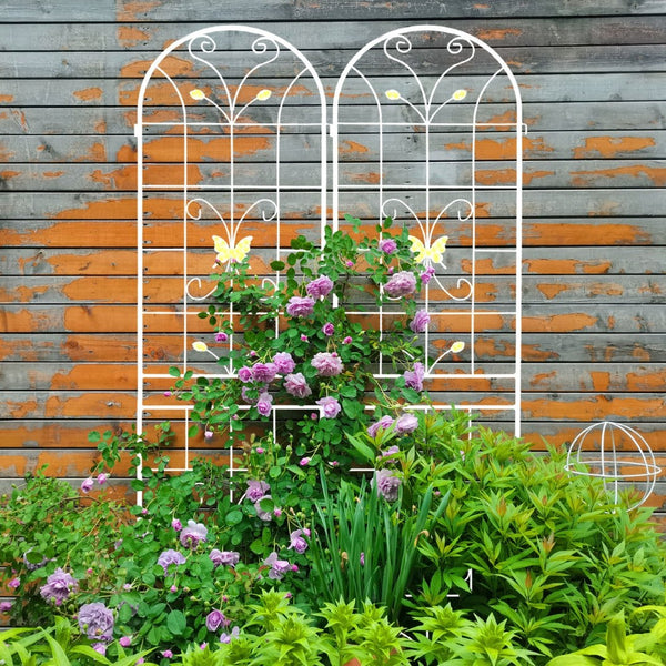 English Elm 4 Pack Powder Coated Steel Garden Trellis Panels Rustproof Vertical Vine Support Outdoor Cream White W1586P151252