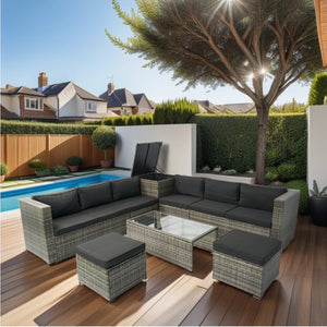 English Elm 8 Piece Patio Sectional Set Modular Wicker Rattan Outdoor Sofa with Large Under-Seat Storage Box W329S00030