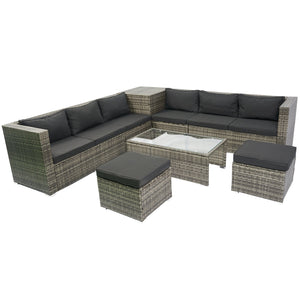 English Elm 8 Piece Patio Sectional Set Modular Wicker Rattan Outdoor Sofa with Large Under-Seat Storage Box W329S00030