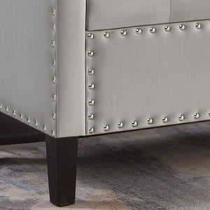 English Elm Upholstered Velvet Storage Bench Tufted Seat Nailhead Trim Armrests Entryway Bedroom Gray W2186139087