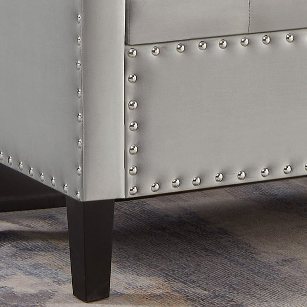 English Elm Upholstered Velvet Storage Bench Tufted Seat Nailhead Trim Armrests Entryway Bedroom Gray W2186139087