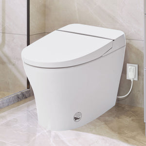 English Elm Smart Toilet Bidet Combo Compact Tankless Dual-Flush 1/1.28 GPF Foot-Sensor LED Night Light Soft-Close WF314231AAA