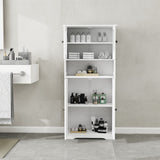 Hearth and Haven Tall Bathroom Storage Cabinet with Glass Doors & Adjustable Shelves, Freestanding Floor Cabinet with Open Shelf,  Kitchen Cupboard For Bathroom, Living Room, Kitchen-White W1120123529