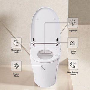 English Elm Heated Elongated Compact Tankless Toilet with Adjustable 4‑Level Seat Heat, Foot Sensor Flush, LED Night Light WF314230AAA