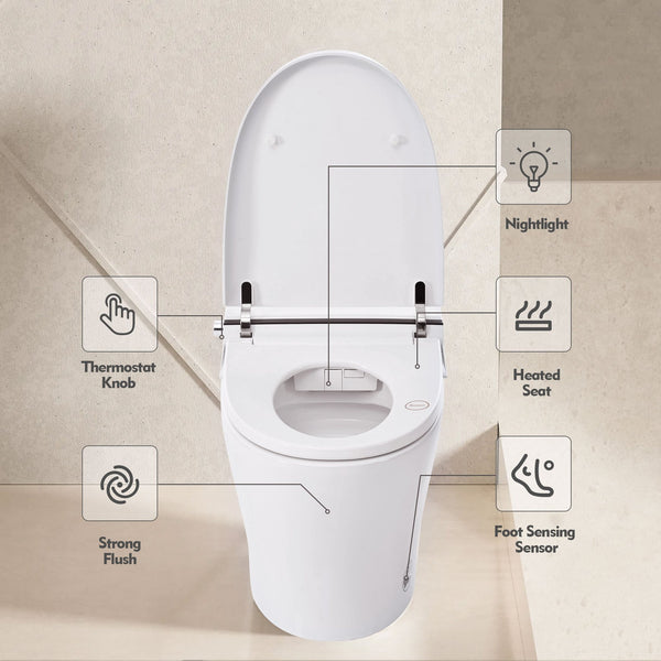 English Elm Heated Elongated Compact Tankless Toilet with Adjustable 4‑Level Seat Heat, Foot Sensor Flush, LED Night Light WF314230AAA