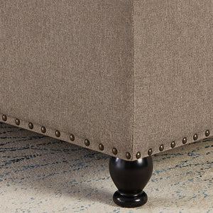 English Elm Large Tufted Faux Leather Storage Ottoman with Brass Nail Trim and Spindle Legs Linen W2186142956