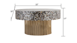 English Elm T 1207-32 Coffee Table with Mother of Pearl Top, Stainless Steel Base & Brass TPR Finish for Modern Luxury B009140758