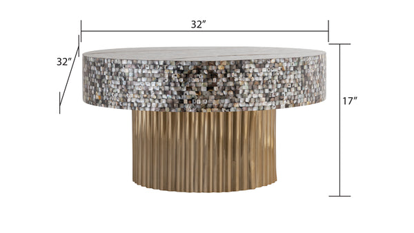 English Elm T 1207-32 Coffee Table with Mother of Pearl Top, Stainless Steel Base & Brass TPR Finish for Modern Luxury B009140758