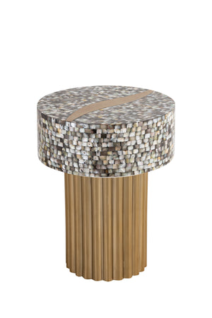English Elm ET Mother of Pearl Top End Table with Brass TPR Finish & Stainless Steel Base — Modern Luxury Accent B009140759
