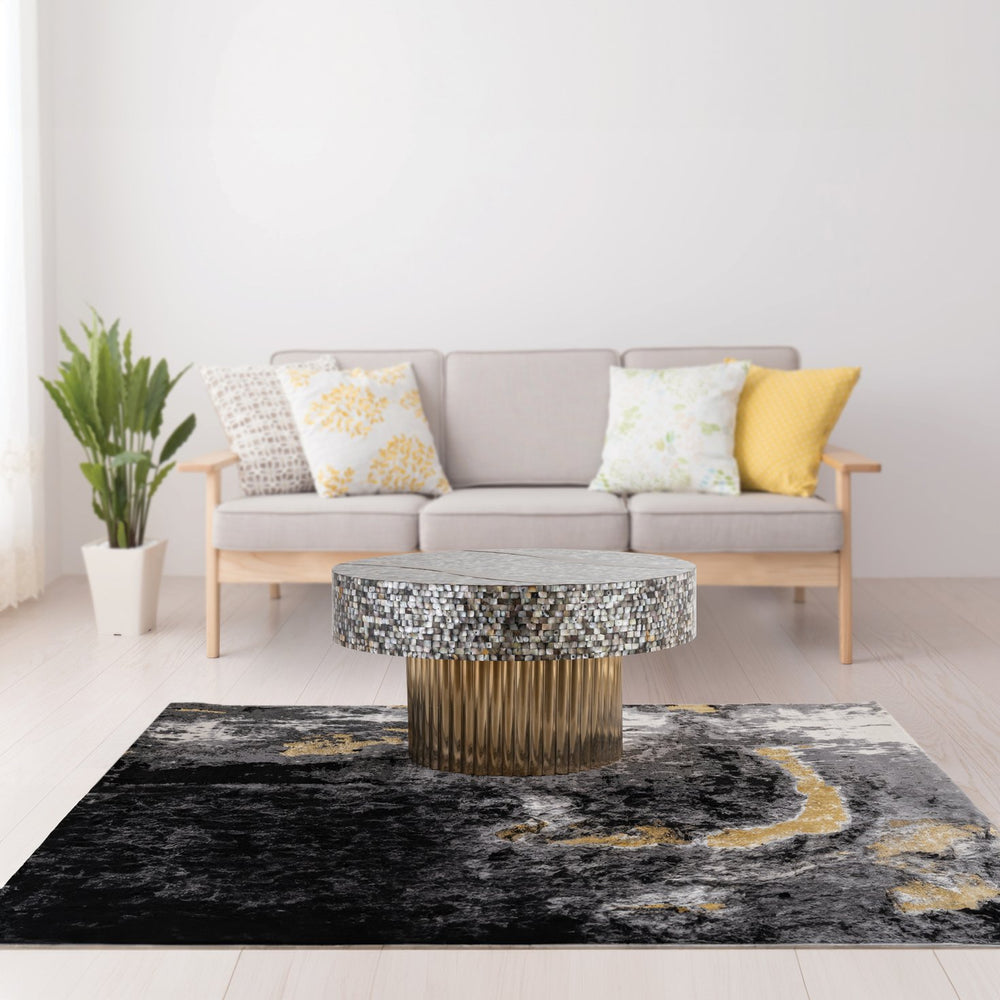 English Elm T 1207-32 Coffee Table with Mother of Pearl Top, Stainless Steel Base & Brass TPR Finish for Modern Luxury B009140758