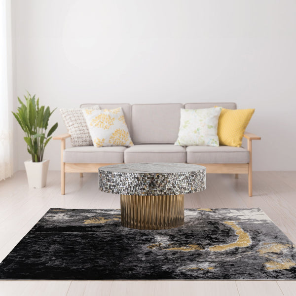 English Elm T 1207-32 Coffee Table with Mother of Pearl Top, Stainless Steel Base & Brass TPR Finish for Modern Luxury B009140758