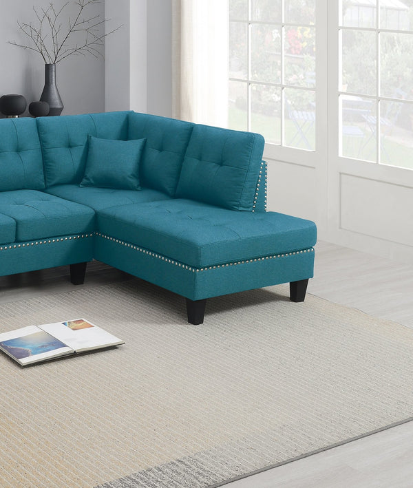 English Elm 2-PCS Sectional Sofa Set with Tufted Linen-Like Upholstery, Nailhead Trim, Plush Cushions, Modern Design Blue 34 L x 14 W x 68 H B011S00665