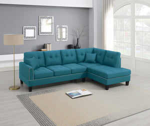 English Elm 2-PCS Sectional Sofa Set with Tufted Linen-Like Upholstery, Nailhead Trim, Plush Cushions, Modern Design Blue 34 L x 14 W x 68 H B011S00665