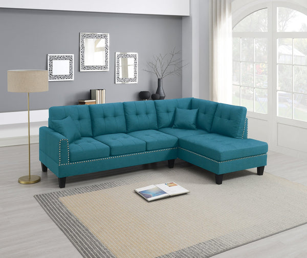 English Elm 2-PCS Sectional Sofa Set with Tufted Linen-Like Upholstery, Nailhead Trim, Plush Cushions, Modern Design Blue 34 L x 14 W x 68 H B011S00665