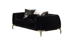 English Elm Shiny Contemporary Majesty Loveseat in Shiny Velvet with Black & Gold Accents, Patterned Legs, Luxe Comfort B009P151405