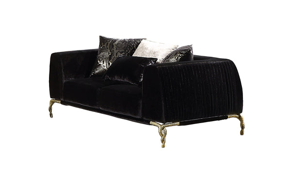 English Elm Shiny Contemporary Majesty Loveseat in Shiny Velvet with Black & Gold Accents, Patterned Legs, Luxe Comfort B009P151405