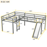 Hearth and Haven Oracle L-Shaped Twin Size Loft Bed with Ladder and Slide, Grey GX000242AAE-1