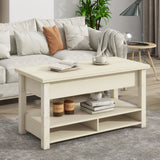 English Elm Lift Top Coffee Table, Multi-Functional Coffee Table With Open Shelves, Modern Lift Tabletop Dining Table For Living Room, Home Office, Rustic Ivory