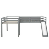 Hearth and Haven Oracle L-Shaped Twin Size Loft Bed with Ladder and Slide, Grey GX000242AAE-1