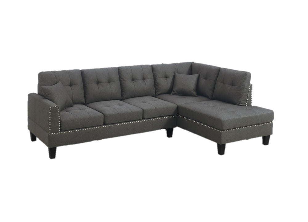 English Elm 2-PCS Sectional Sofa Set with Tufted Linen-Like Upholstery, Nailhead Trim, Plush Cushions, Modern Design Dark Coffee 34 L x 14 W x 67 H B011S00664