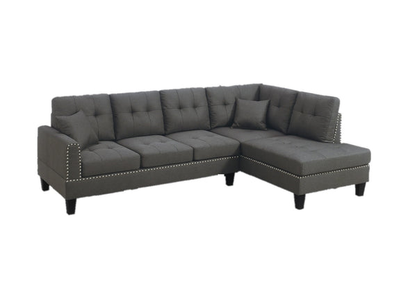 English Elm 2-PCS Sectional Sofa Set with Tufted Linen-Like Upholstery, Nailhead Trim, Plush Cushions, Modern Design Dark Coffee 34 L x 14 W x 67 H B011S00664